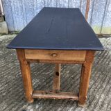 Antique oak farmhouse table with cat bar and 2 end drawers