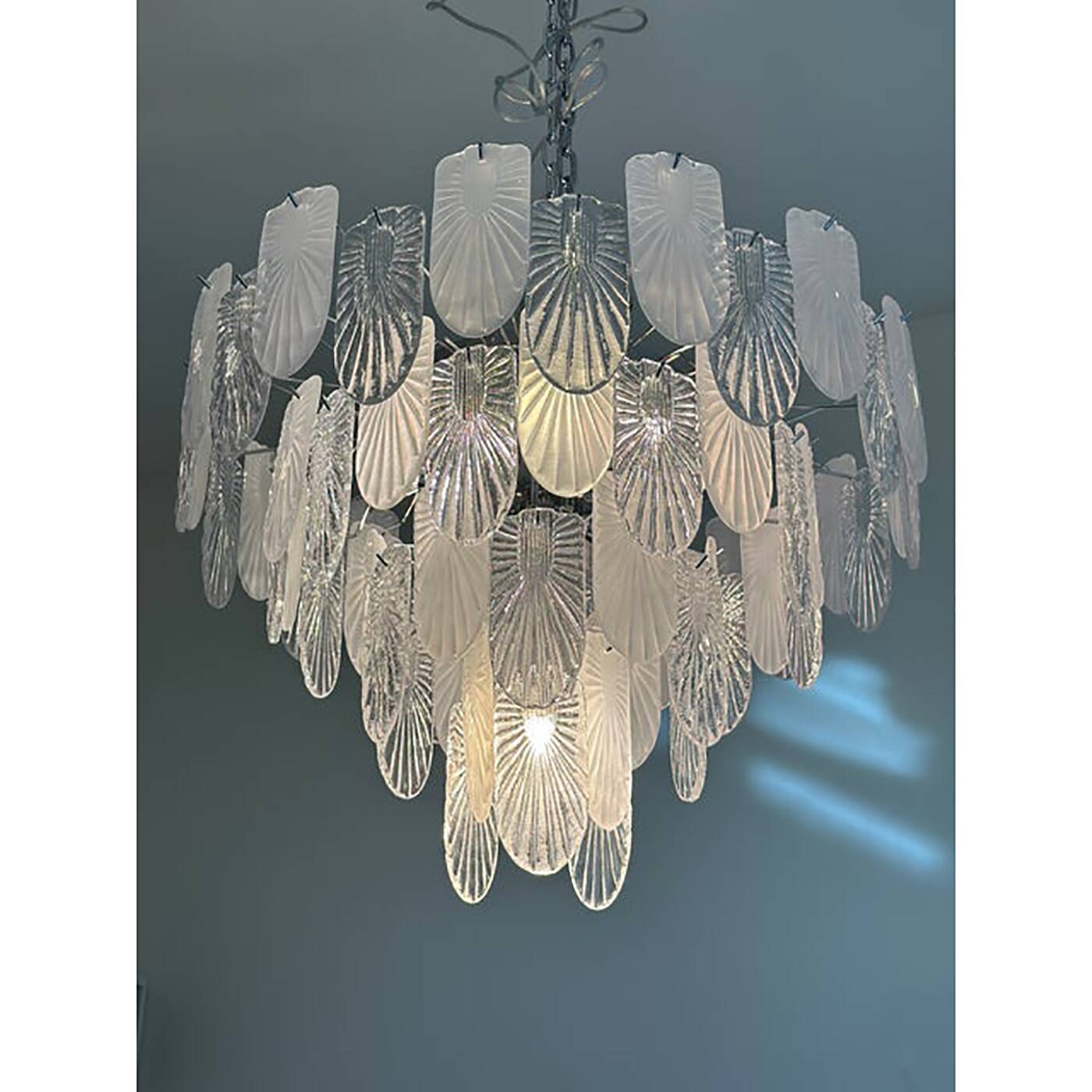 Italian Glass Chandelier Clear and Frosted Art Deco