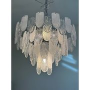 Italian Glass Chandelier Clear and Frosted Art Deco