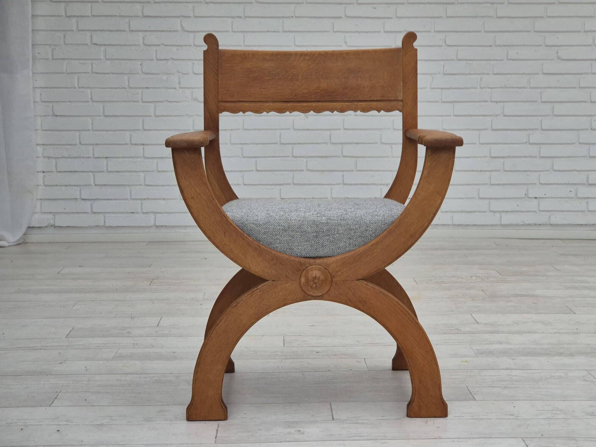 1960s, Danish armchair in solid oak wood, reupholstered, KVADRAT furniture wool.