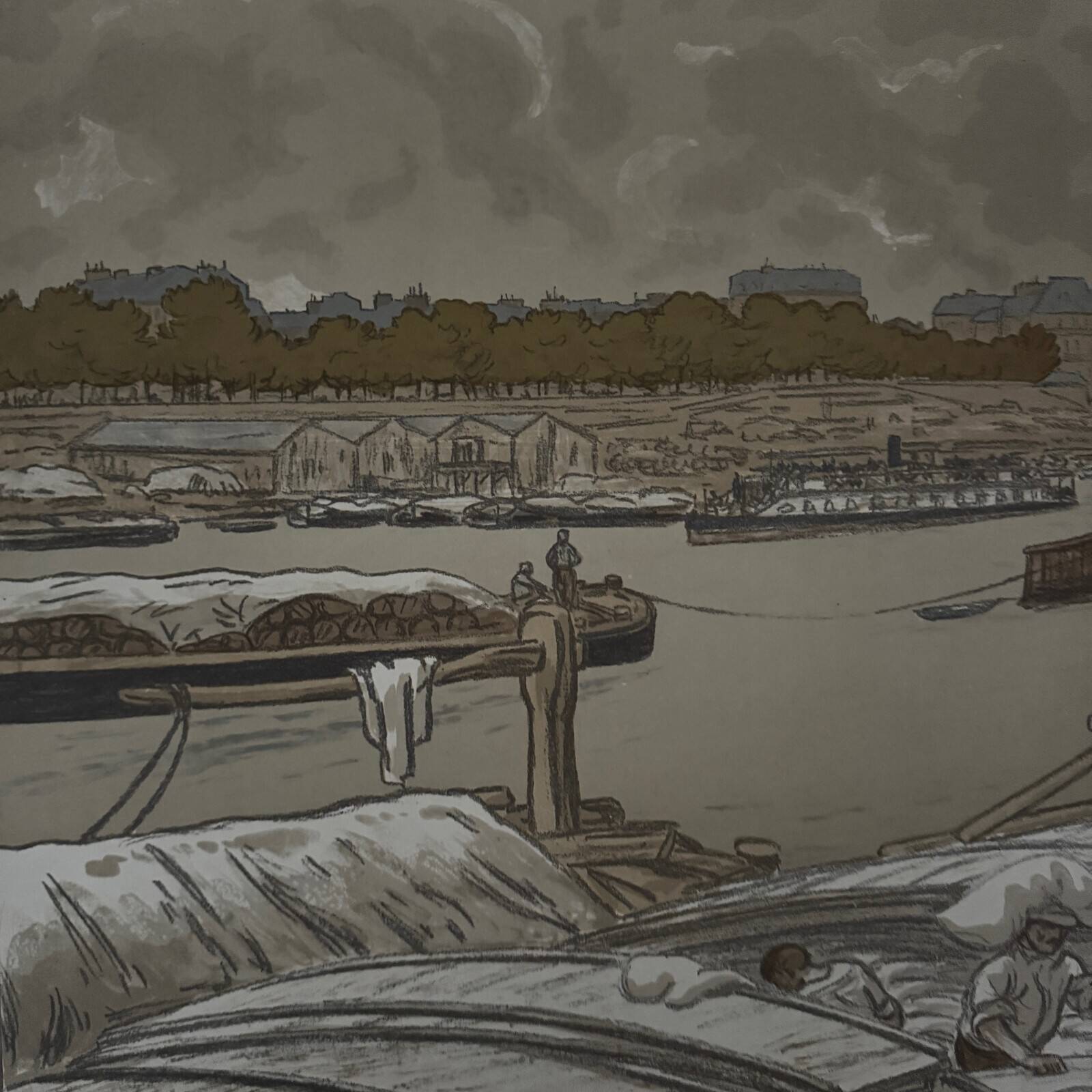 Lithographie par Henri Rivière Paysages Parisiens - Quai d'Austerlitz