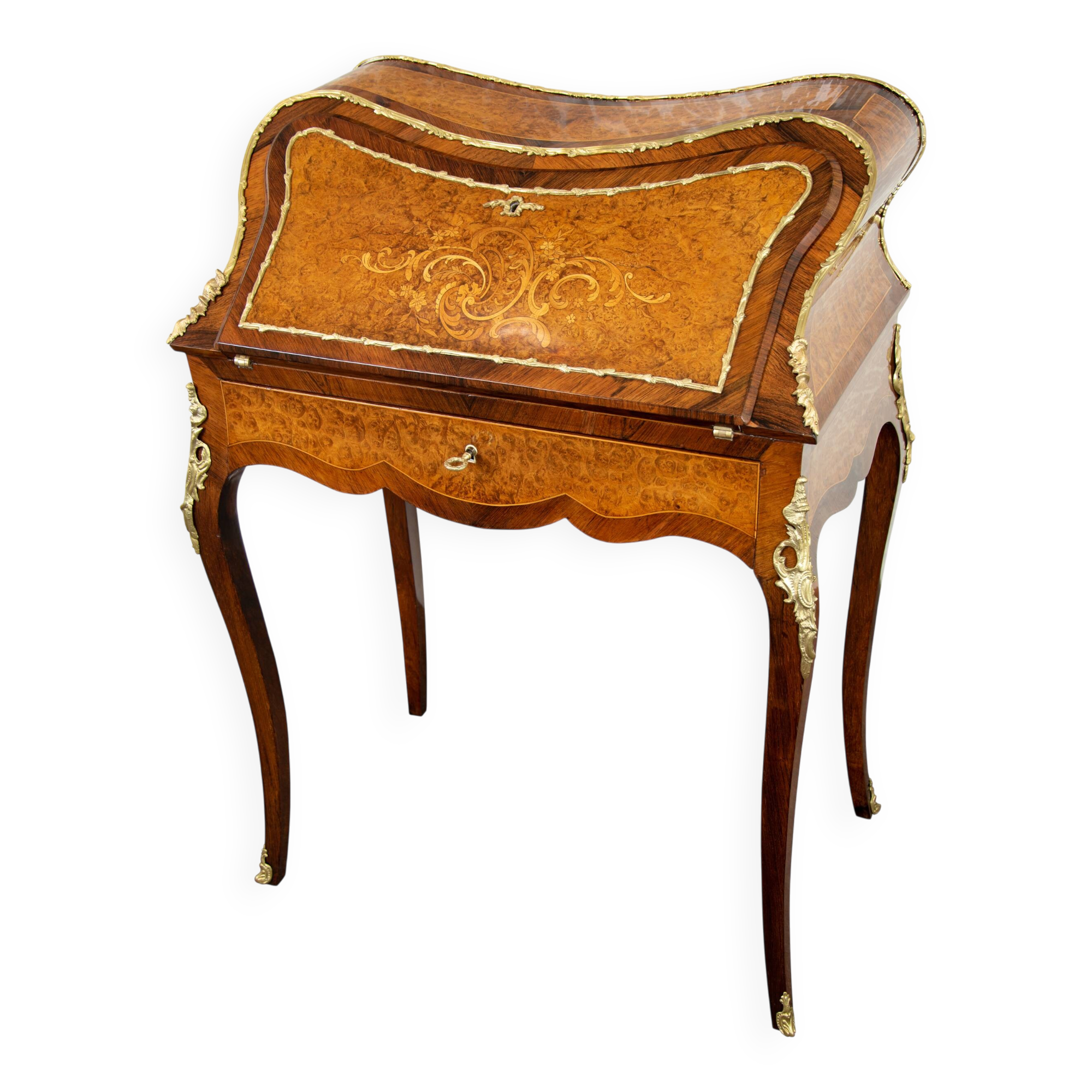 Secretary Bonheur du Jour Louis XV in rosewood and walnut 1870-1900