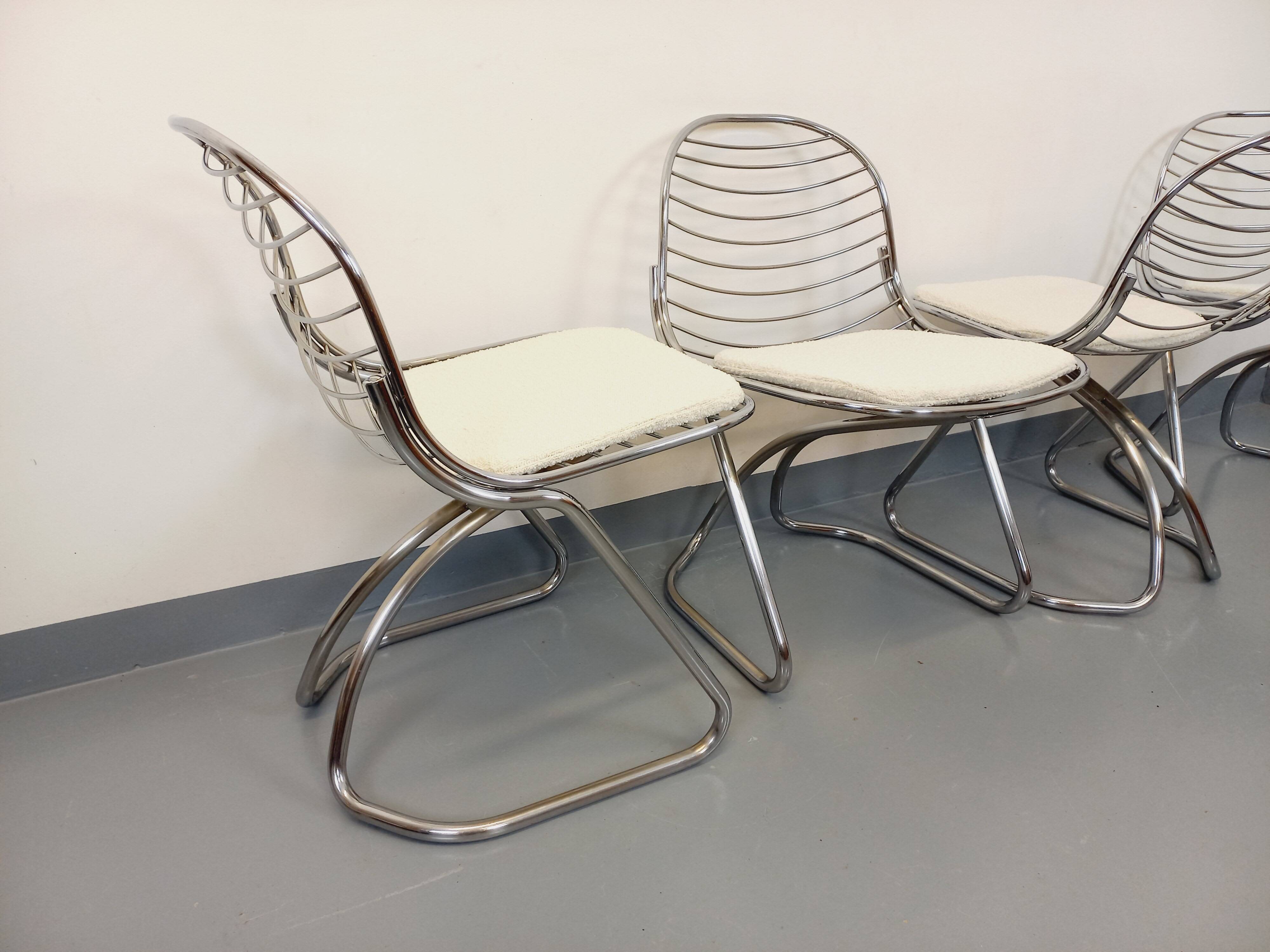 Set of 4 vintage Italian Gastone Rinaldi style chairs in chrome metal