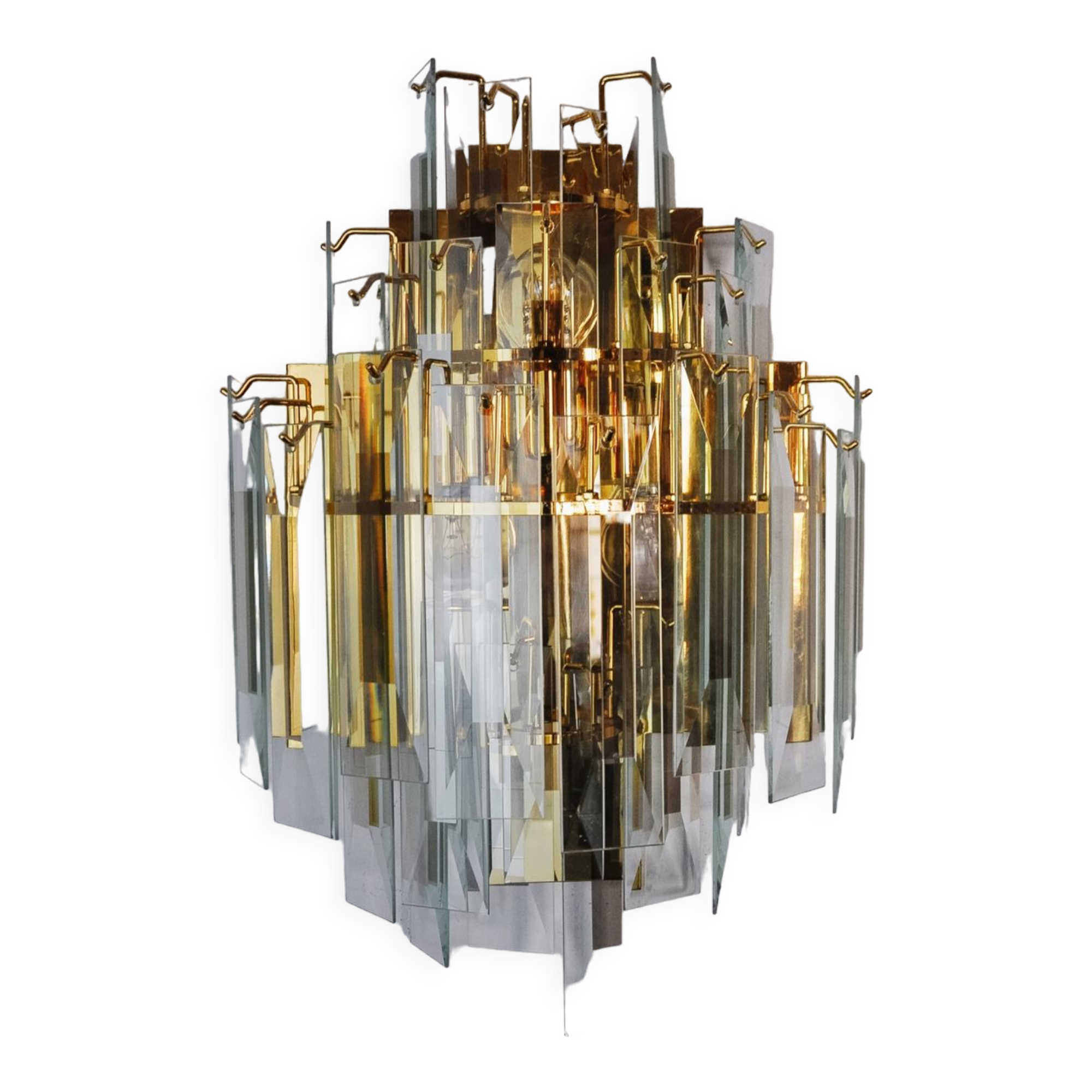 Applique venini, verre biseauté en cascade, italie, 1970