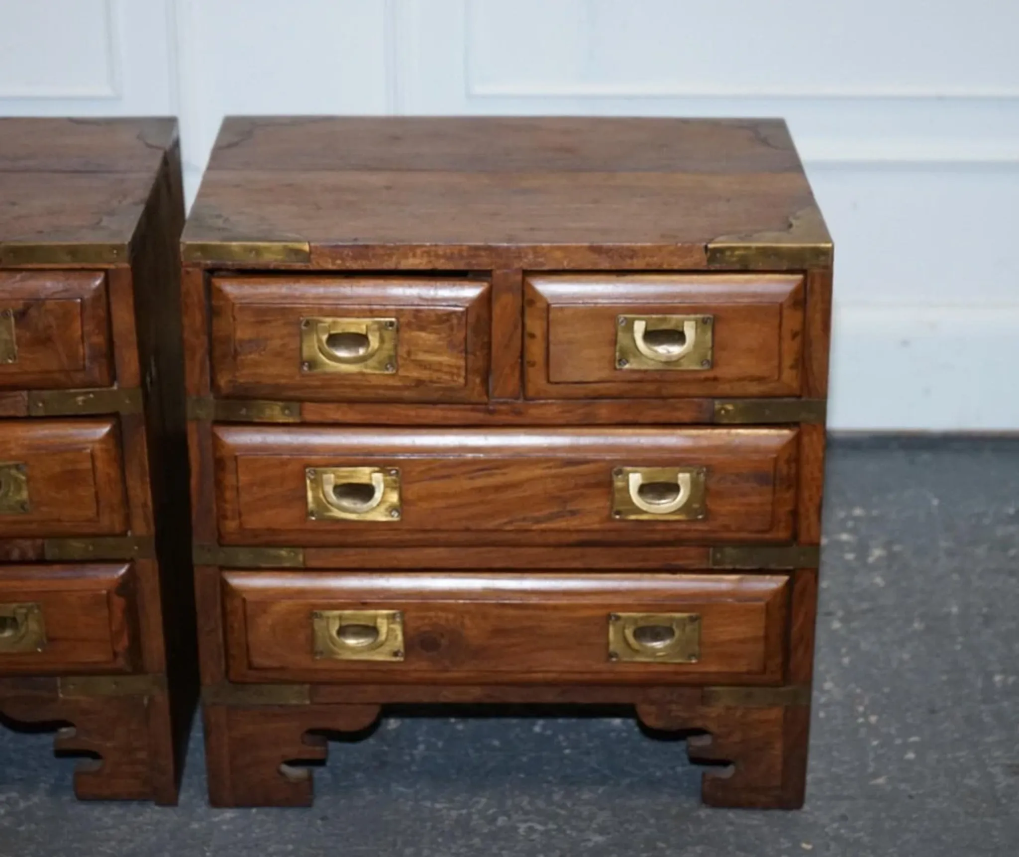 Vintage Military Campaign Brass Bedside Tables, Set of 2