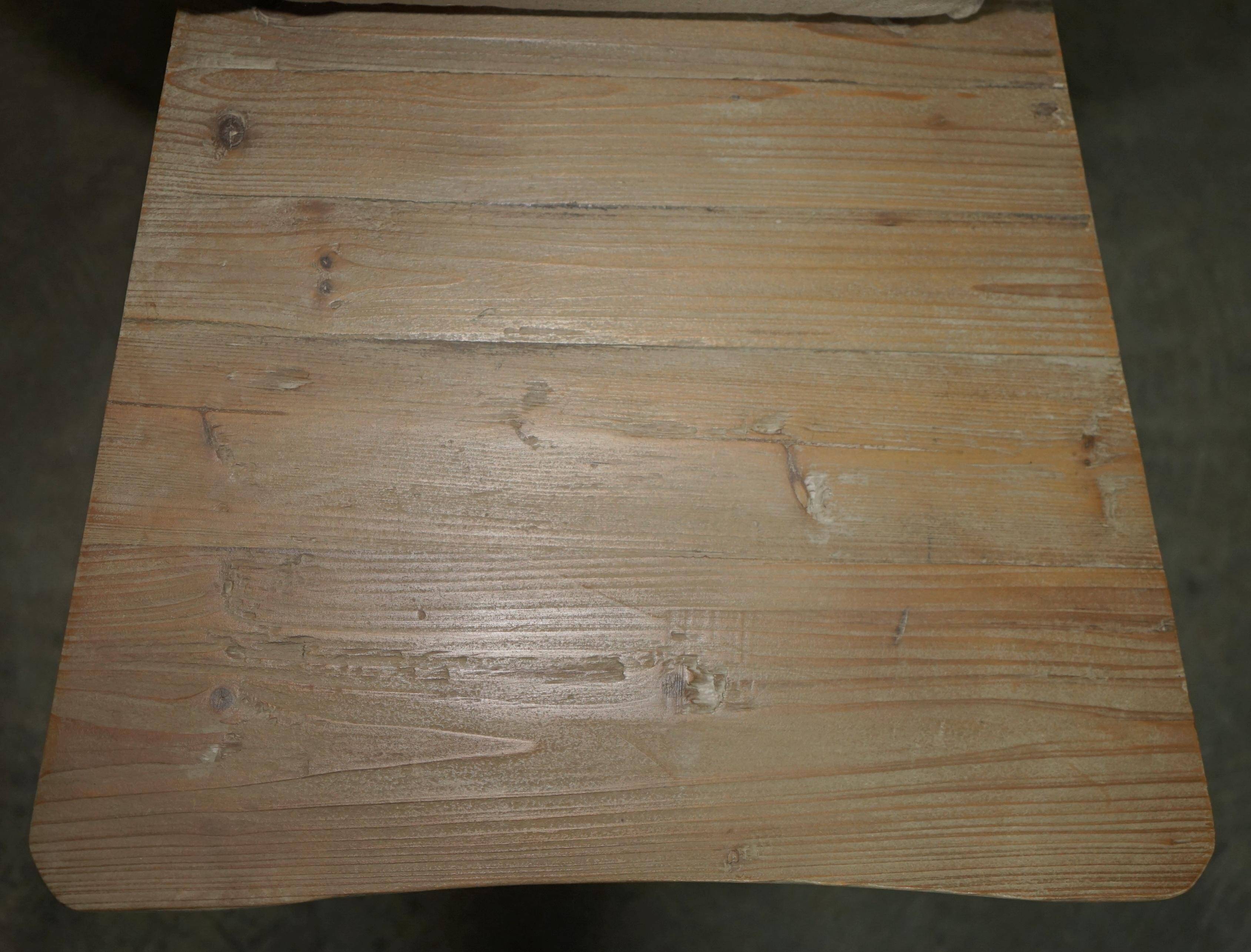 Pair of Swedish-style accent chairs in recycled pine with upholstered seats.