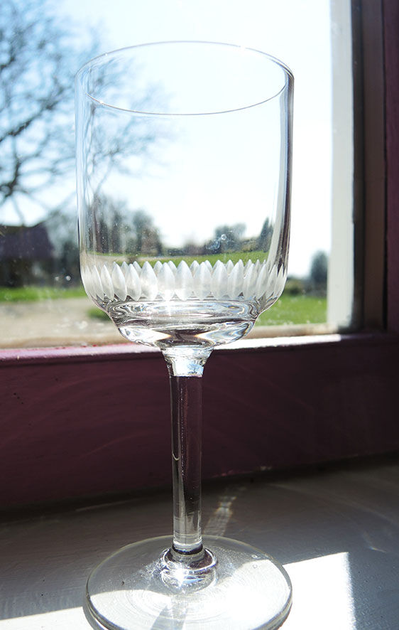 5 old crystal foot glasses engraved