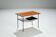 Sidetable with teak top and black and white storage shelves