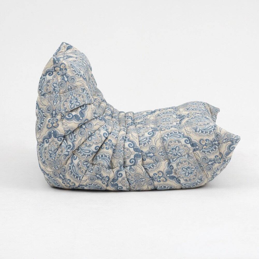 Togo lounge chair and pouf in patterned fabric by Michel Ducaroy for Ligne Roset, 1973, set of 2