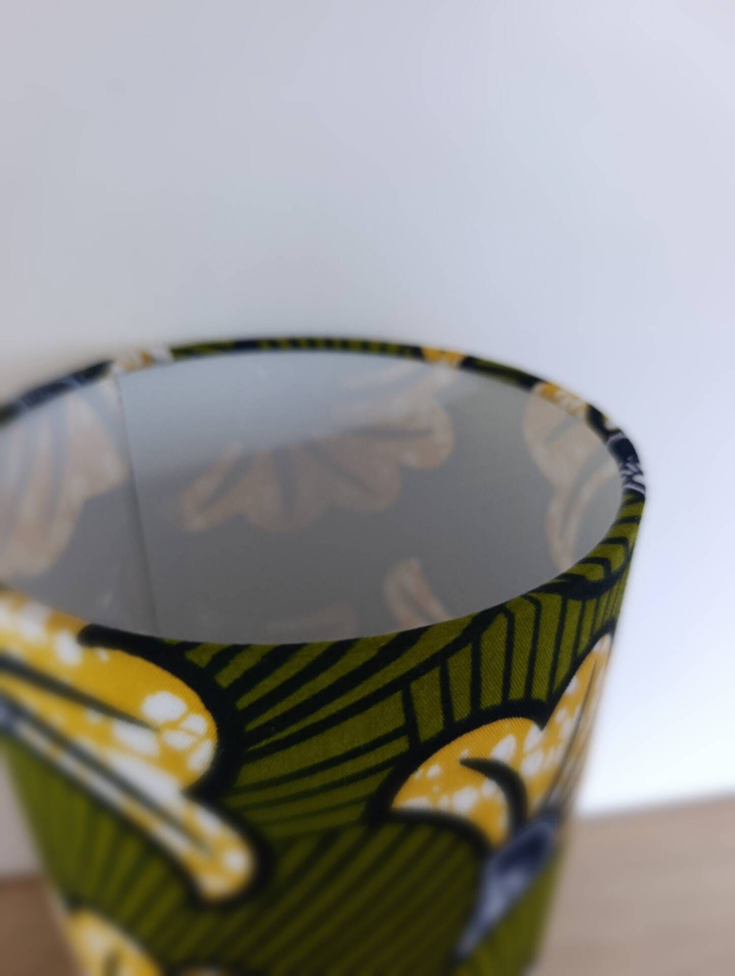 Olive green/yellow ethnic printed flower wax tube lamp