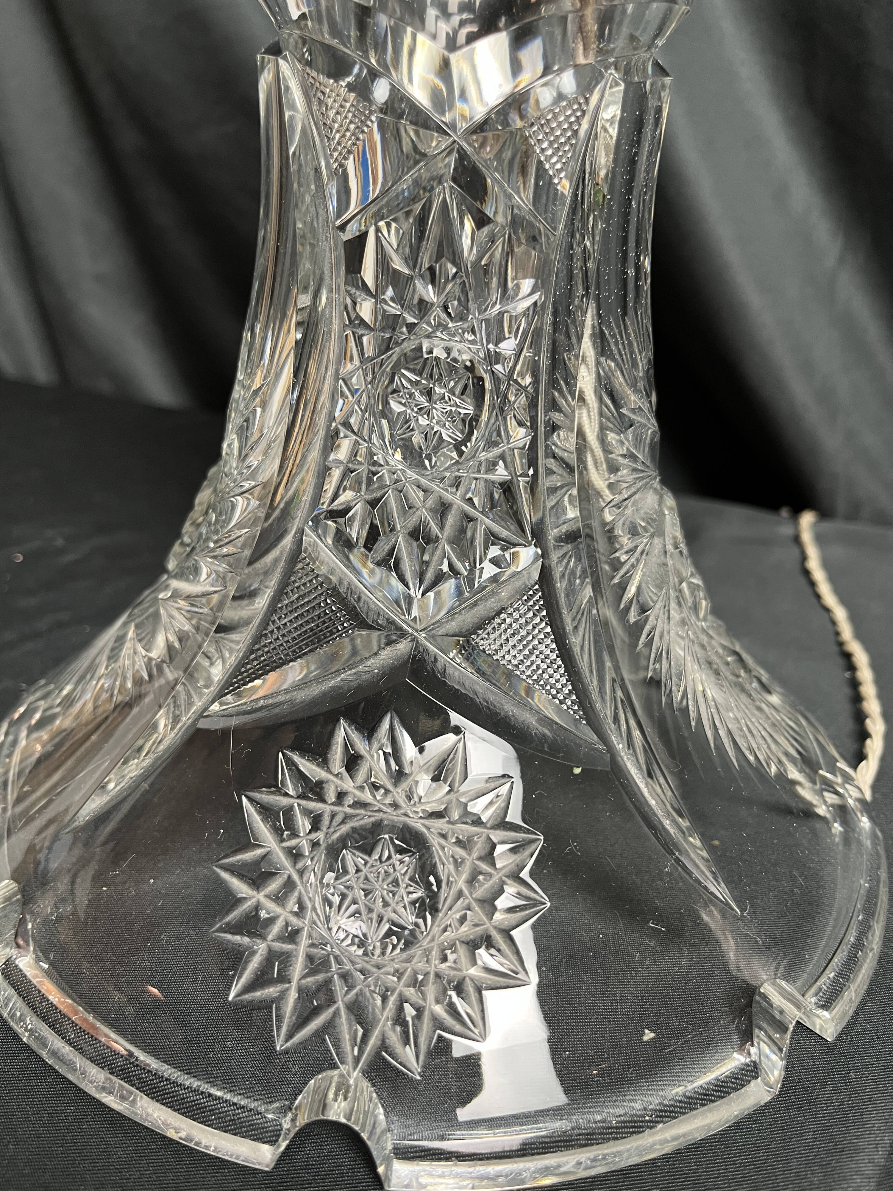 20th century crystal lamp with silver metal frame