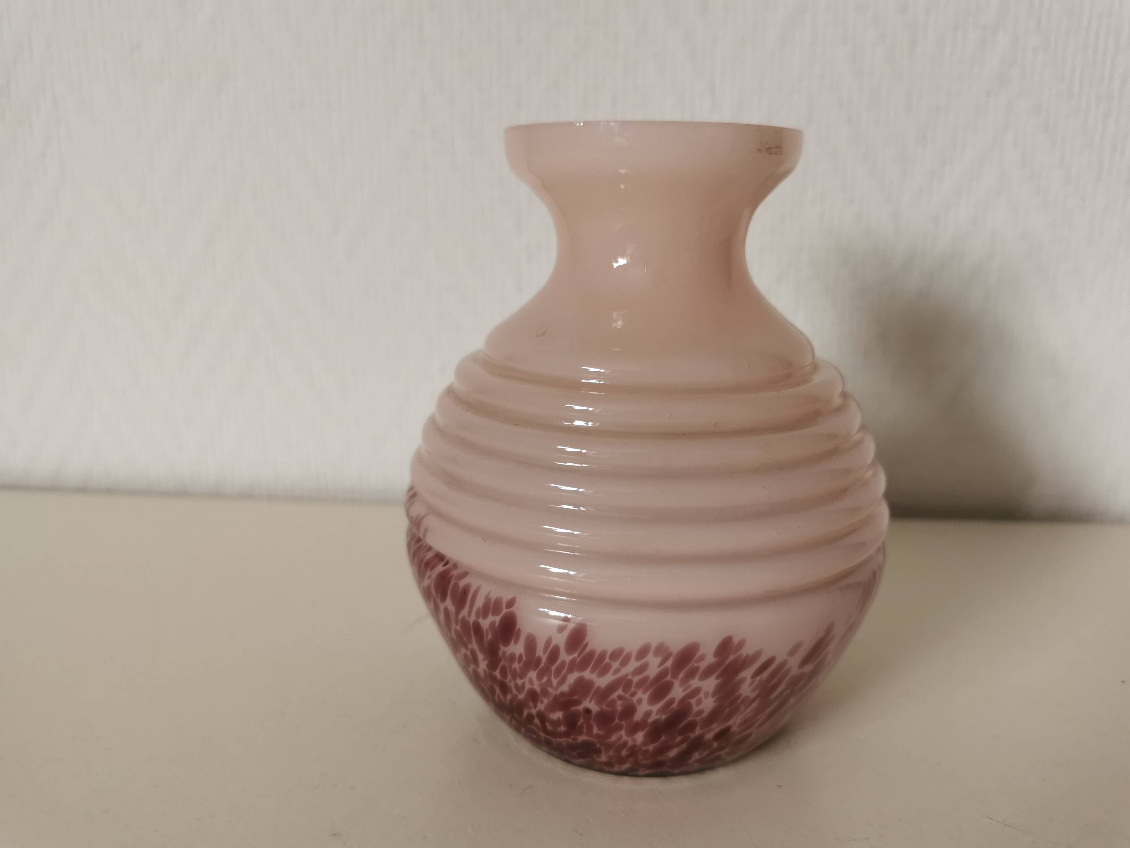 round opaline vase, pink and purple, 1940s