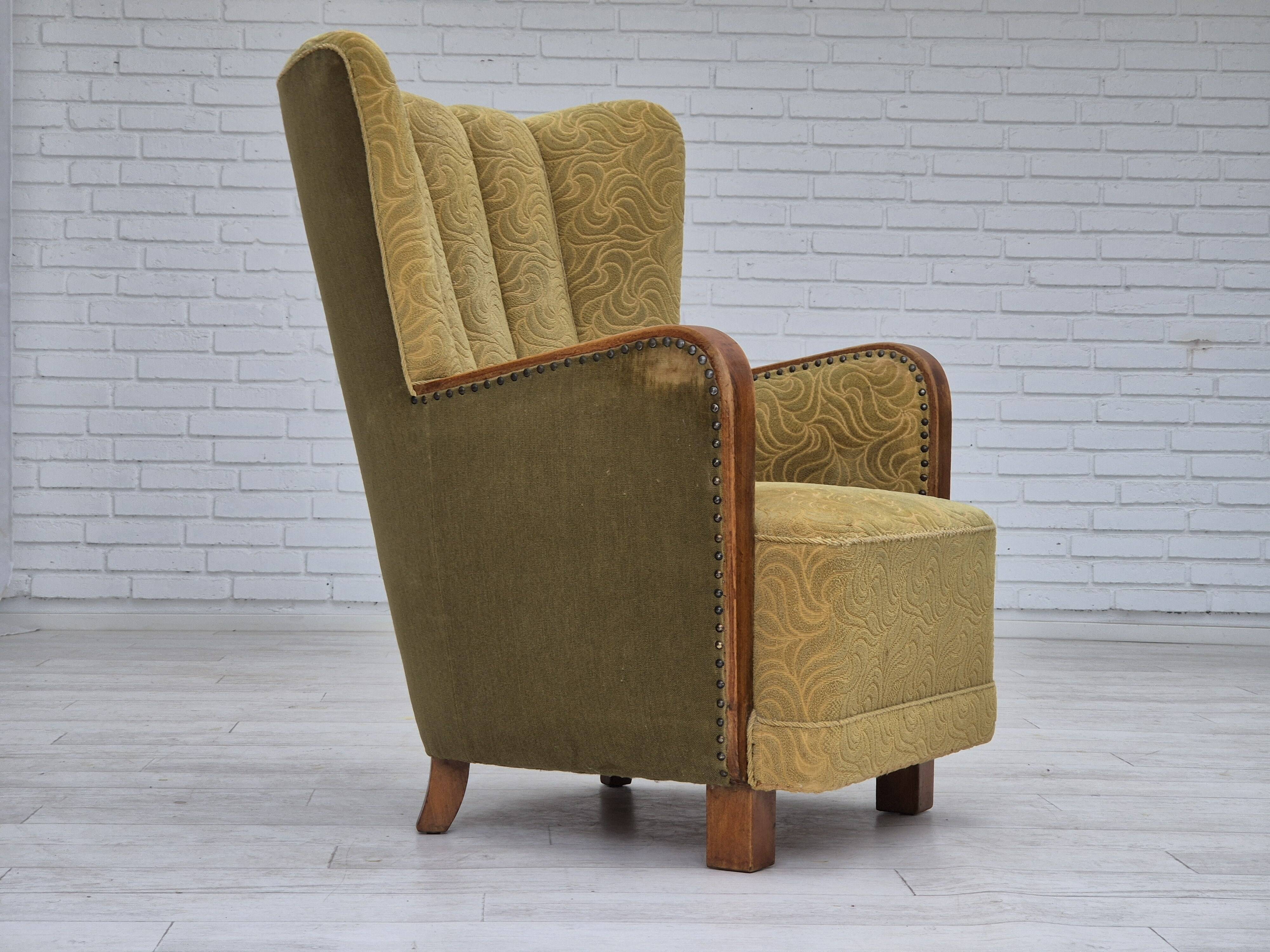 1960s, Danish highback armchair, original condition, cotton/wool.