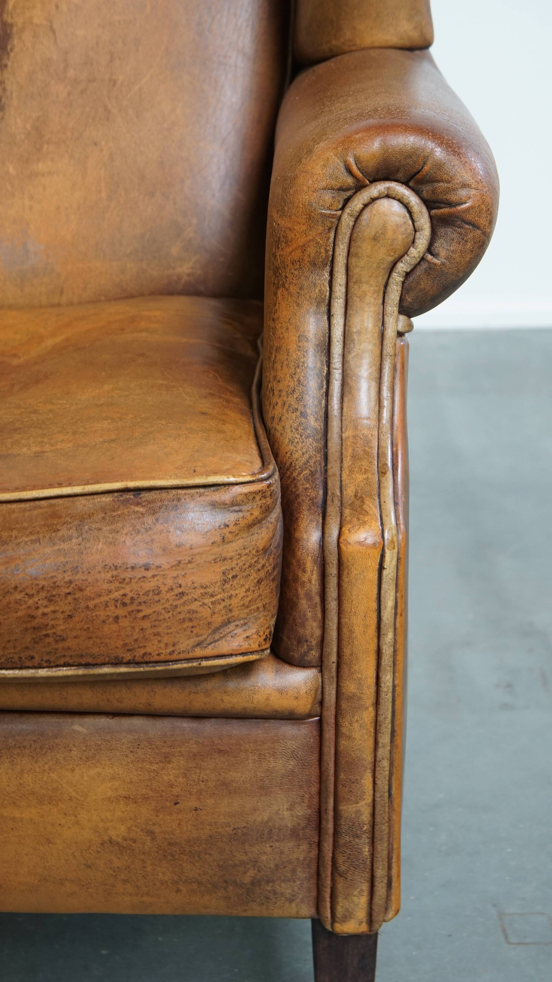 Vintage Sheepskin Leather Wingback Chair