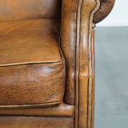 Fauteuil à oreilles vintage en cuir de mouton