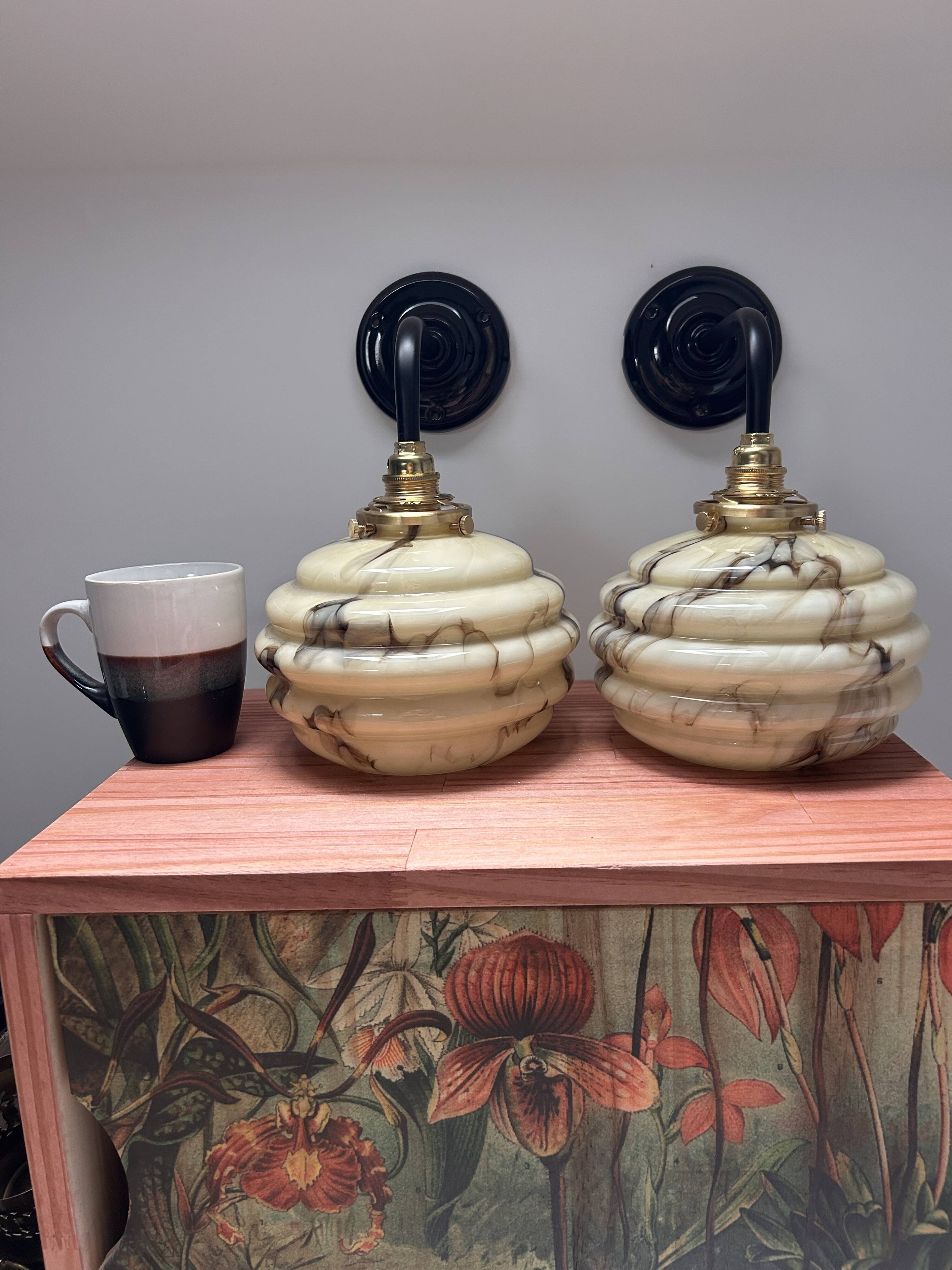 Pair of marbled opaline wall lights