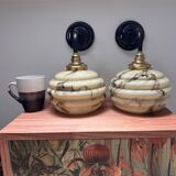 Pair of marbled opaline wall lights