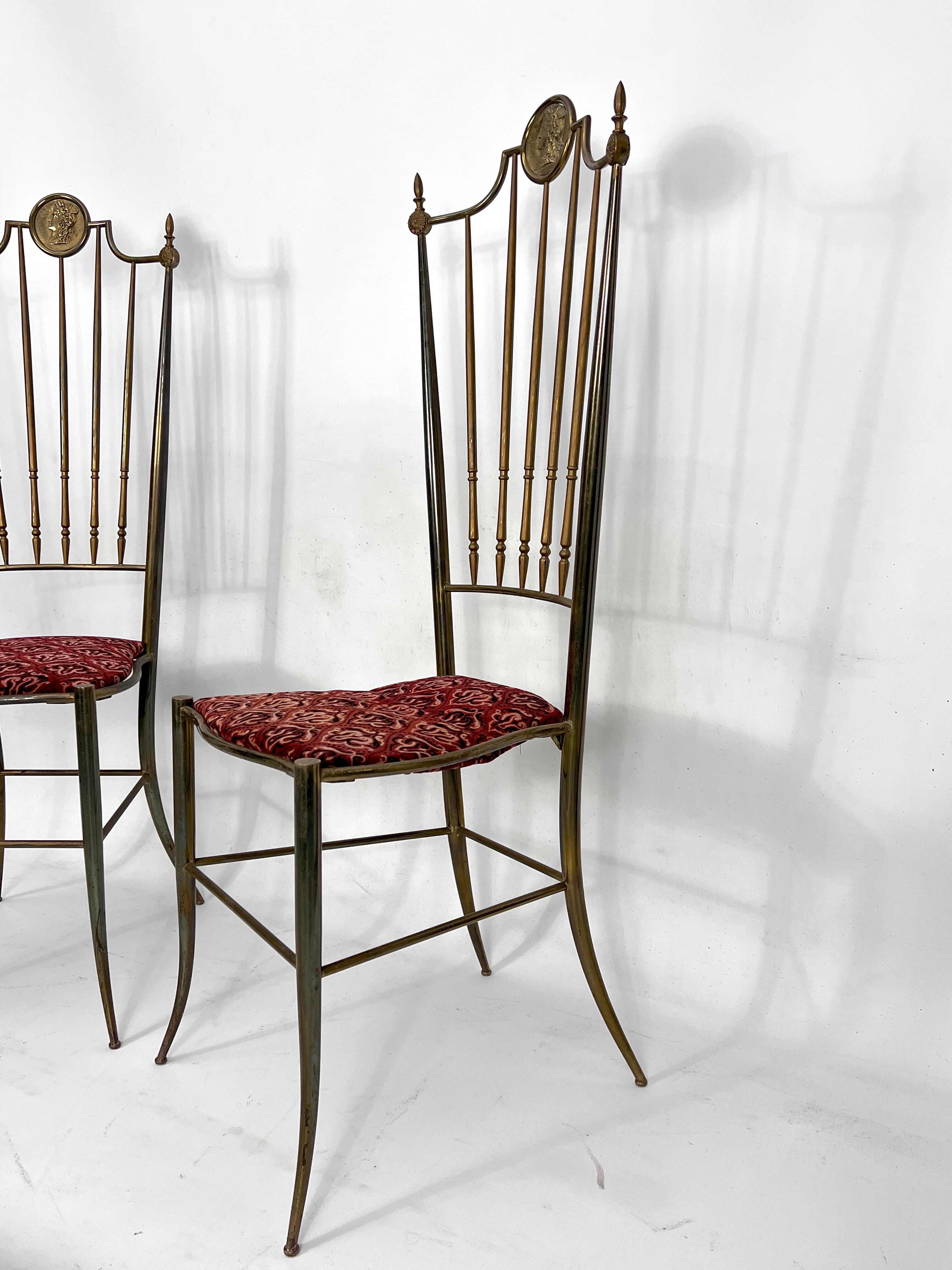 Vintage pair of Brass Tall Chairs from Chiavari, Italy 1950s