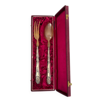 Silver and horn salad servers