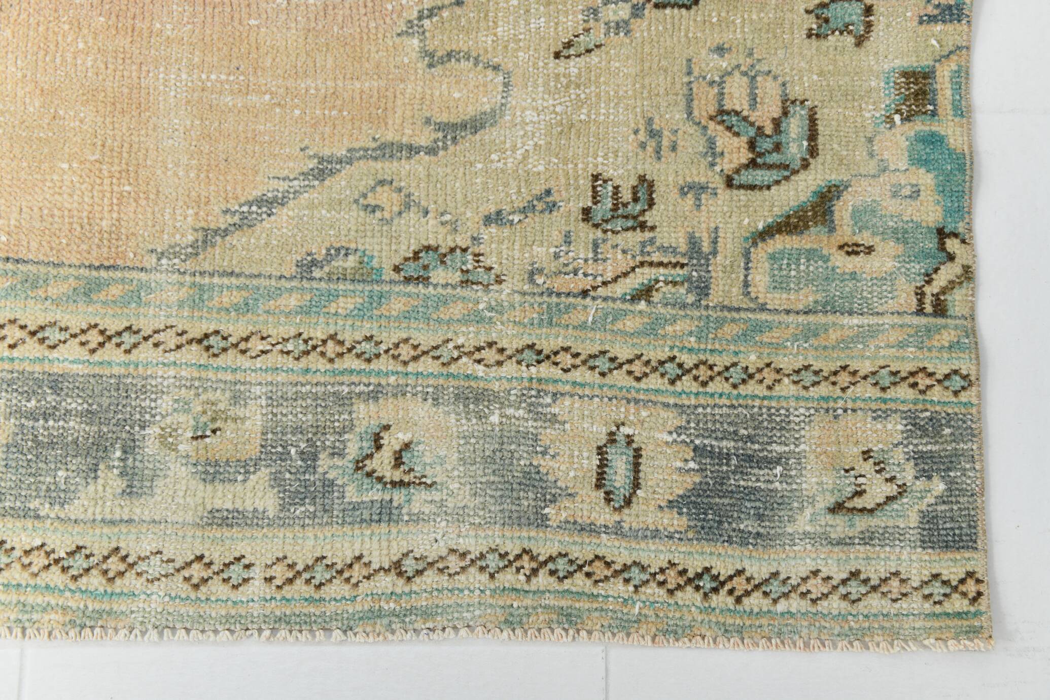 5x7 Peach Teal Green Distressed Turkish Rug, 158x227Cm SK 23057