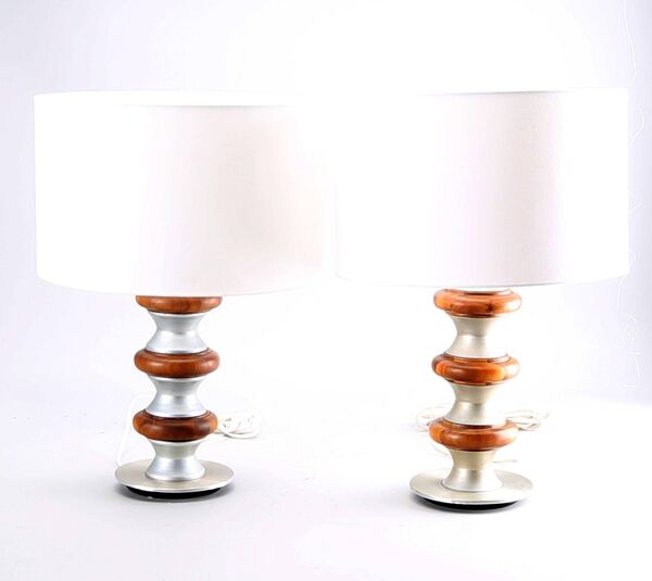 Paire de lampes de table rares en bois et métal, Suède, 1970