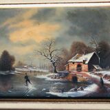 Oil on canvas, animated winter landscape