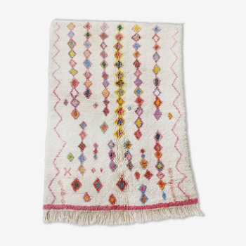 Moroccan Berber carpet azilal ecru with small colored diamonds 253x157cm