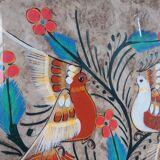 Painting on amate from Mexico, birds and flowers, framed