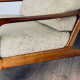 Vintage 80s Scandinavian armchair – wood and beige tweed