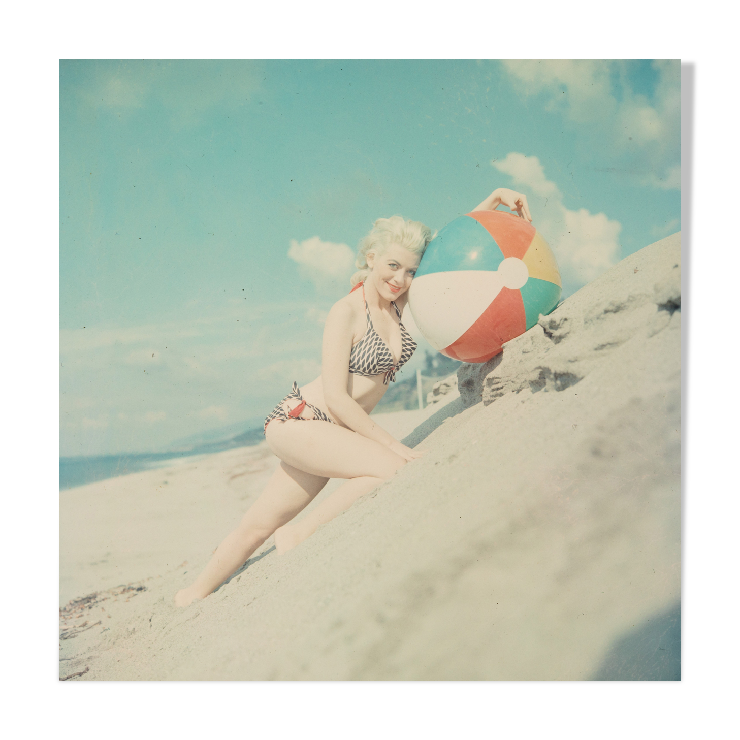 Color silver photo print on rc pin up woman beach paper 1960 40x40cm