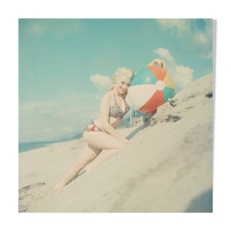 Color silver photo print on rc pin up woman beach paper 1960 40x40cm