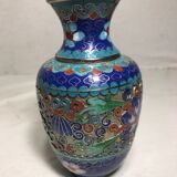 Vase cloisonné métal dessins fleurs émaillés décoration vintage #3