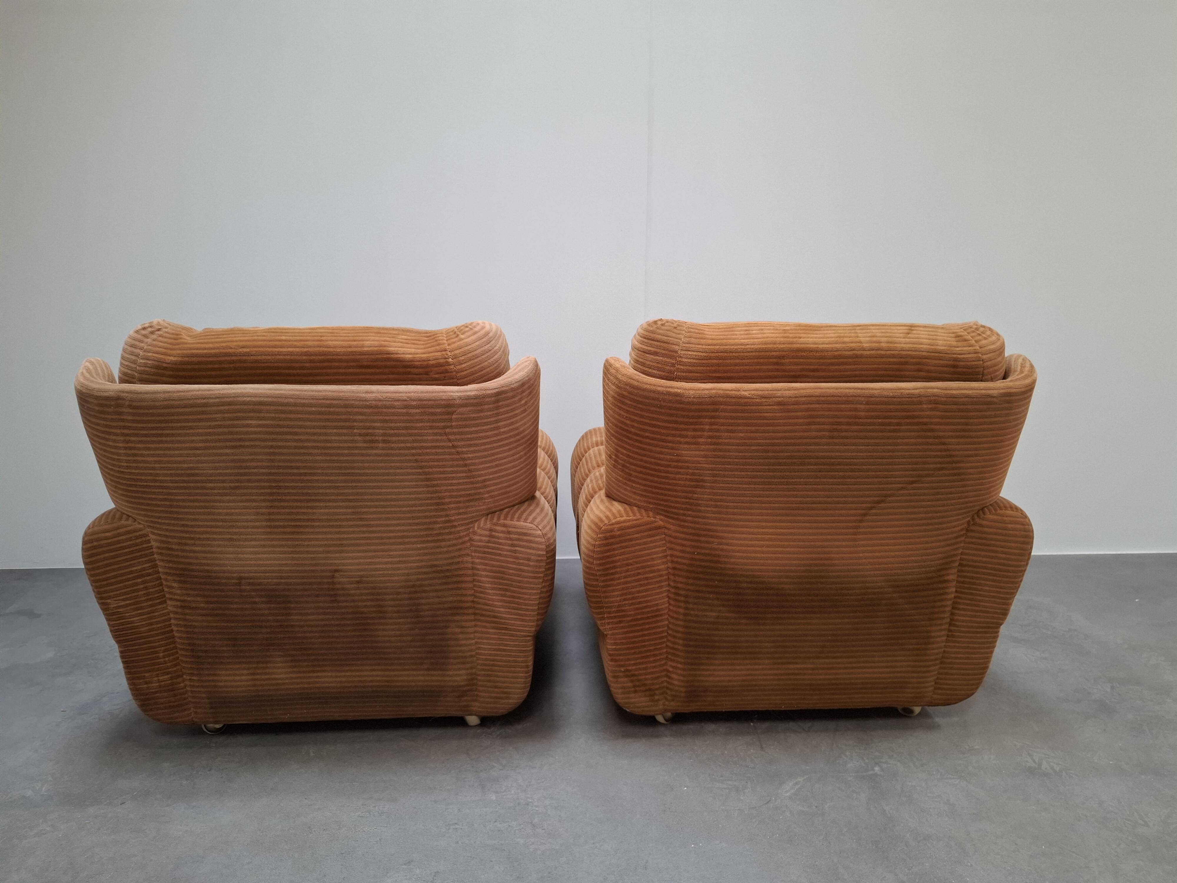 Pair of Czech TON Armchairs, 1985, Mid-Century Upholstered Lounge Chairs