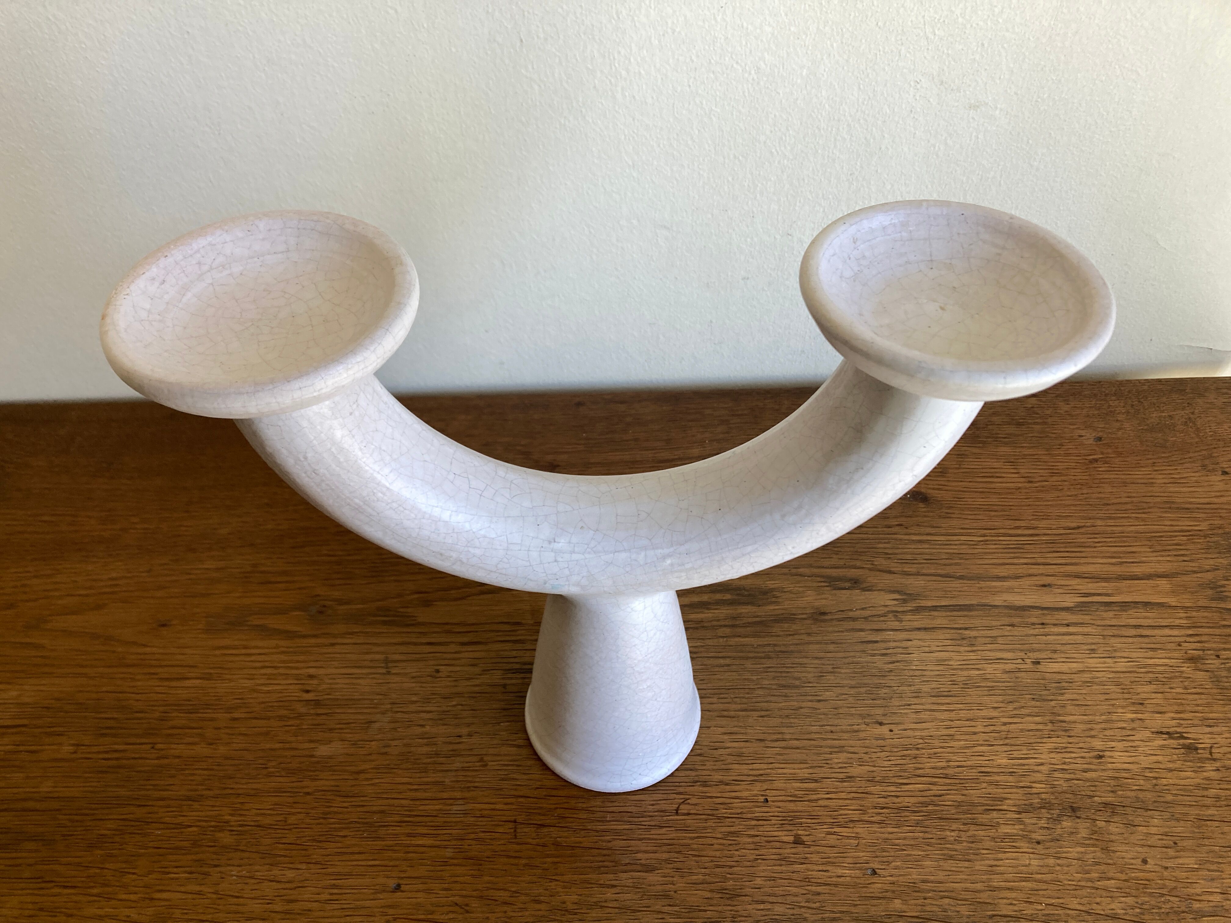 Brutalist candle holder made of white chamotte clay, 1980.