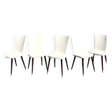 Set of 4 vintage Baumann chairs, in wood and white faux leather, model ESSOR.