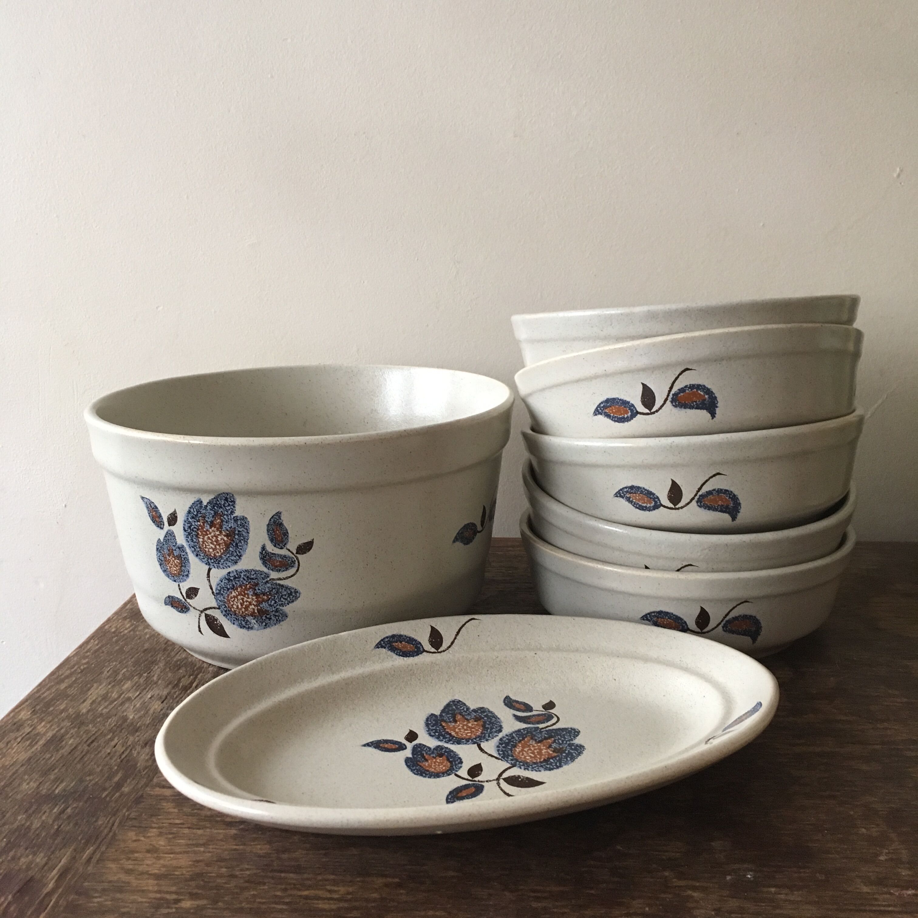 Salad bowl and 5 assorted hollow plates St-Amand Sologne