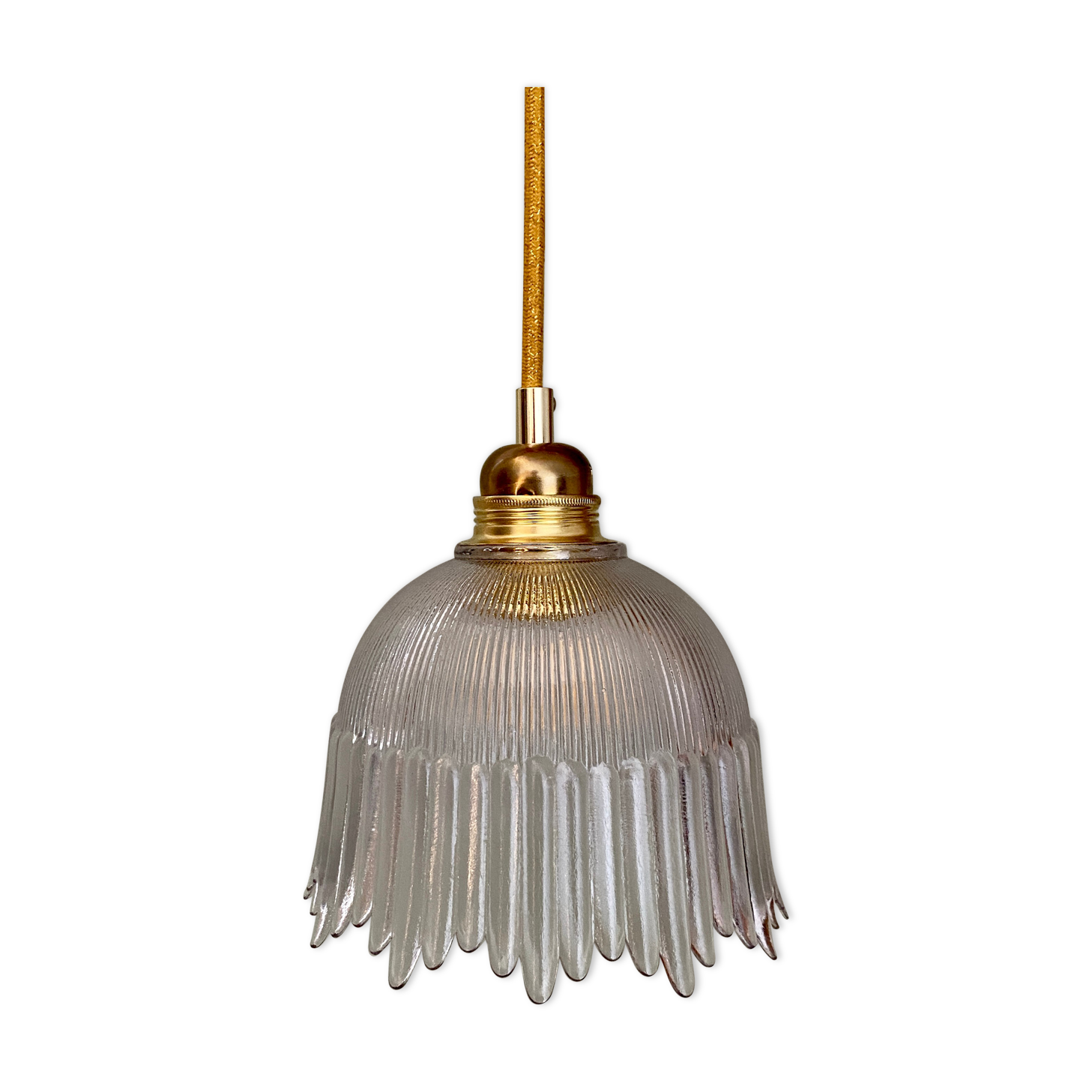 Suspension tulipe vintage en verre strié