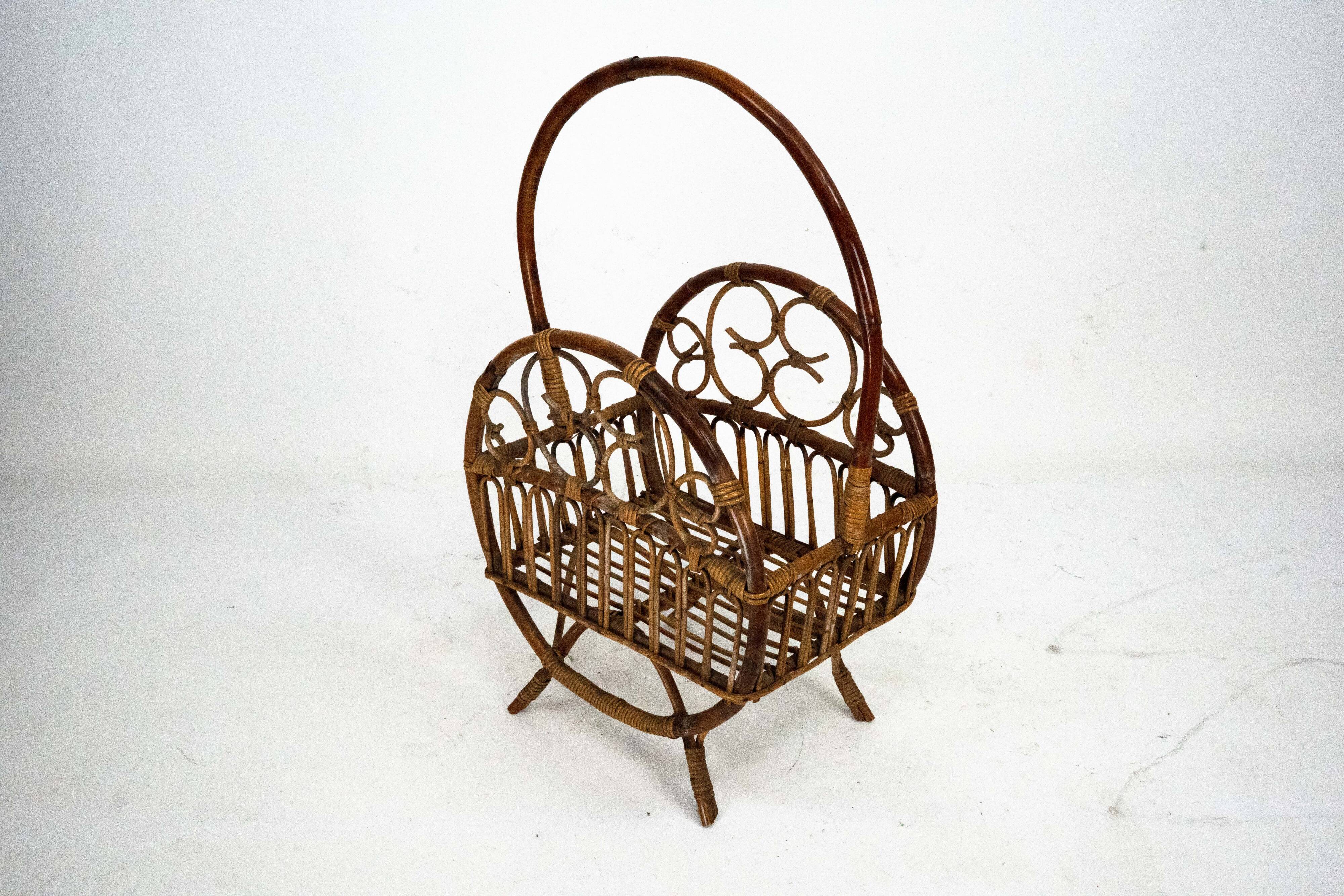 Italian Bamboo & Rattan Magazine Rack, 1950s
