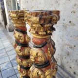 Pair of sculptures, twisted columns, carved wood, gilded and polychrome, 18th century – Spain