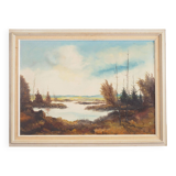 Tableau « L'étang d'automne », design scandinave, années 1970