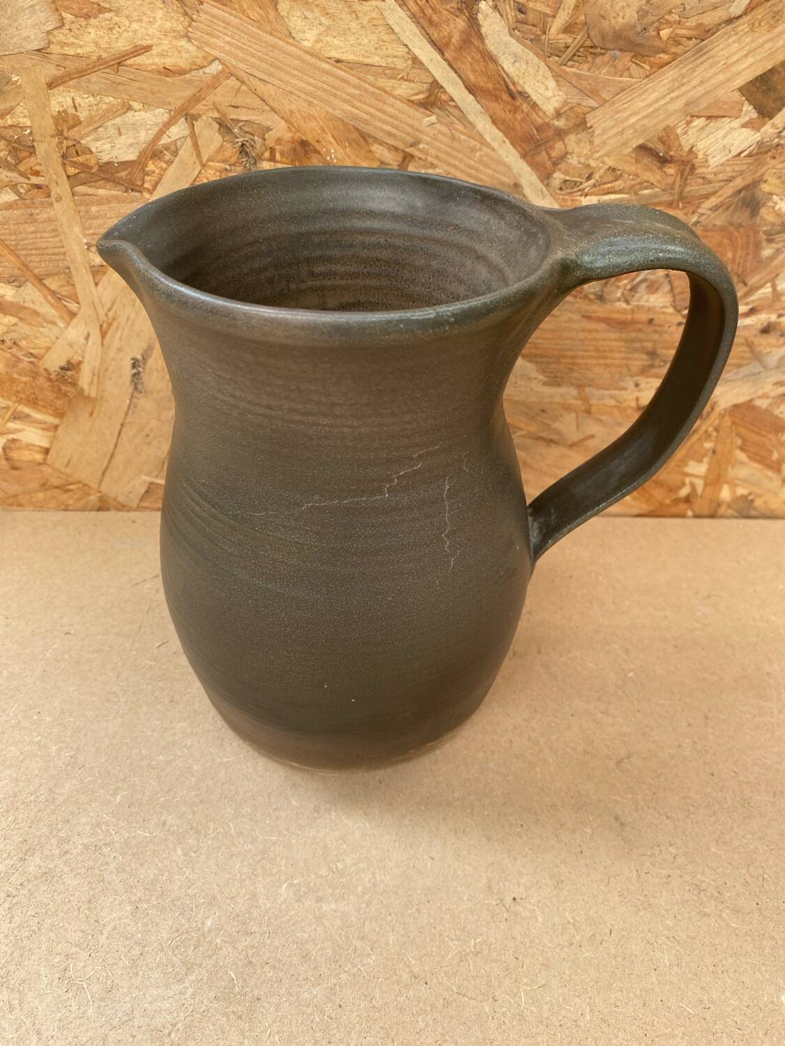 Antique vintage grey brown ceramic pitcher