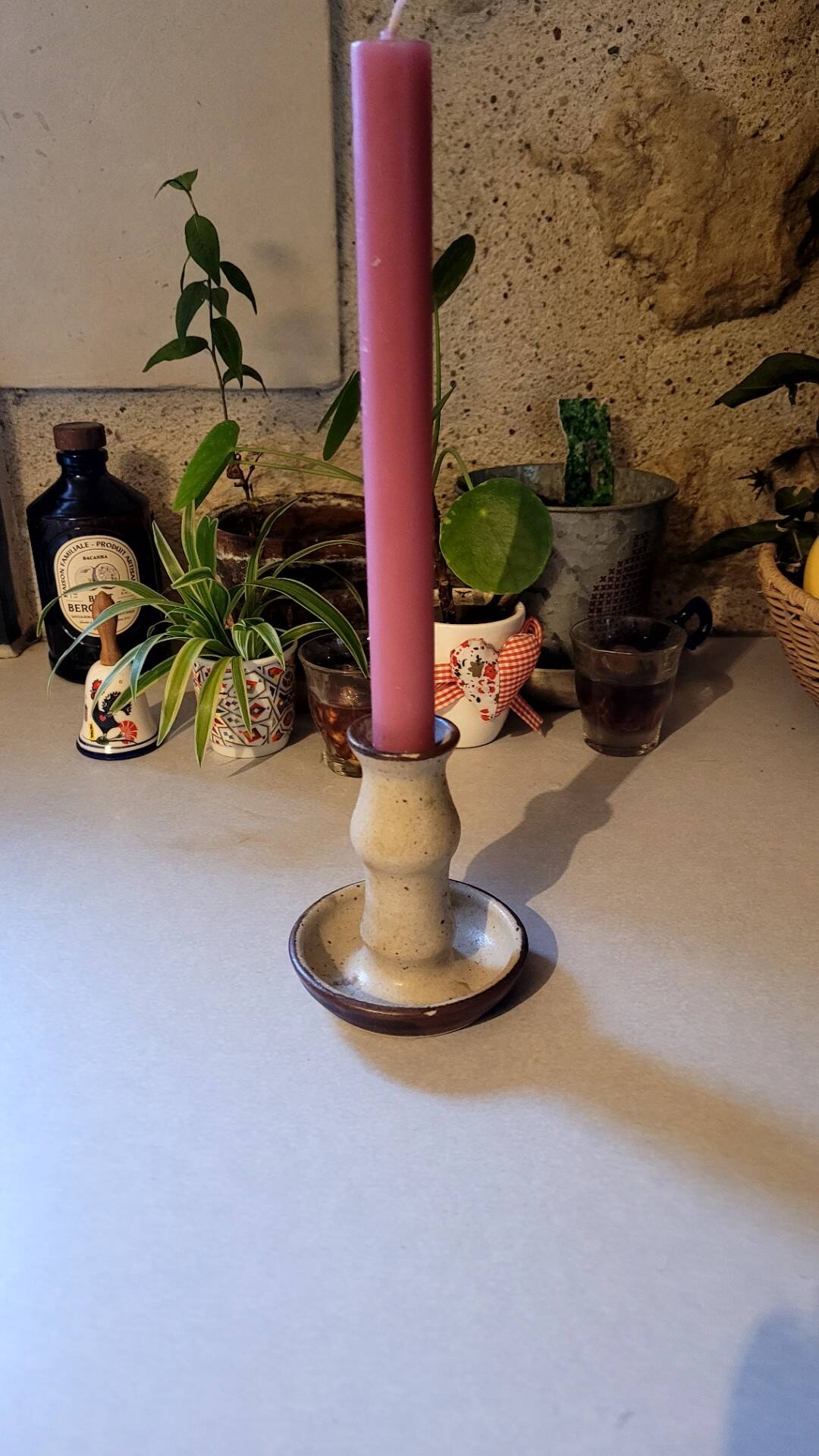 Vintage stoneware candle holder