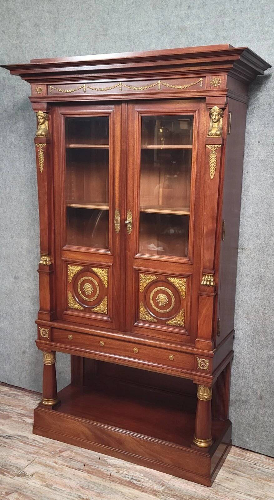Rare Empire style mahogany and gilt bronze bookcase circa 1880