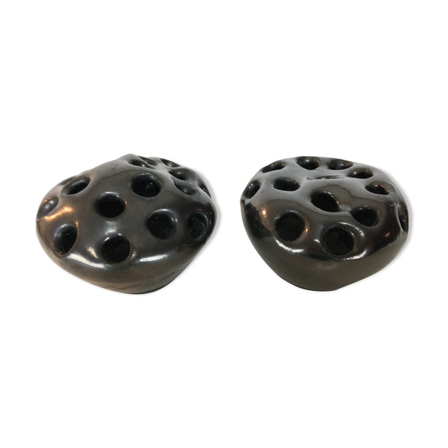 Pair of vases prick organic design flowers, signed 50s