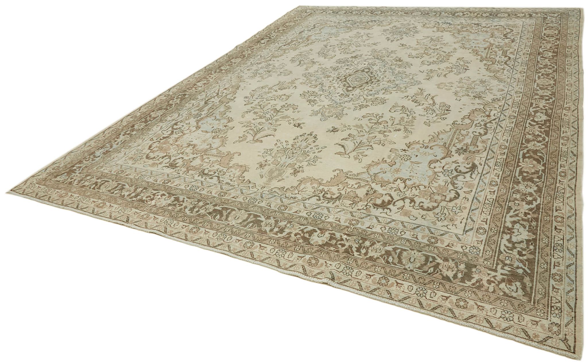 Handmade oriental unique 1980s 305 cm x 400 cm beige wool carpet