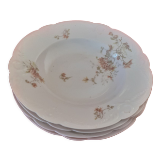 6 flat plates Limoges France. Floral motif.