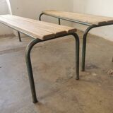 Pair of vintage metal and wood school benches
