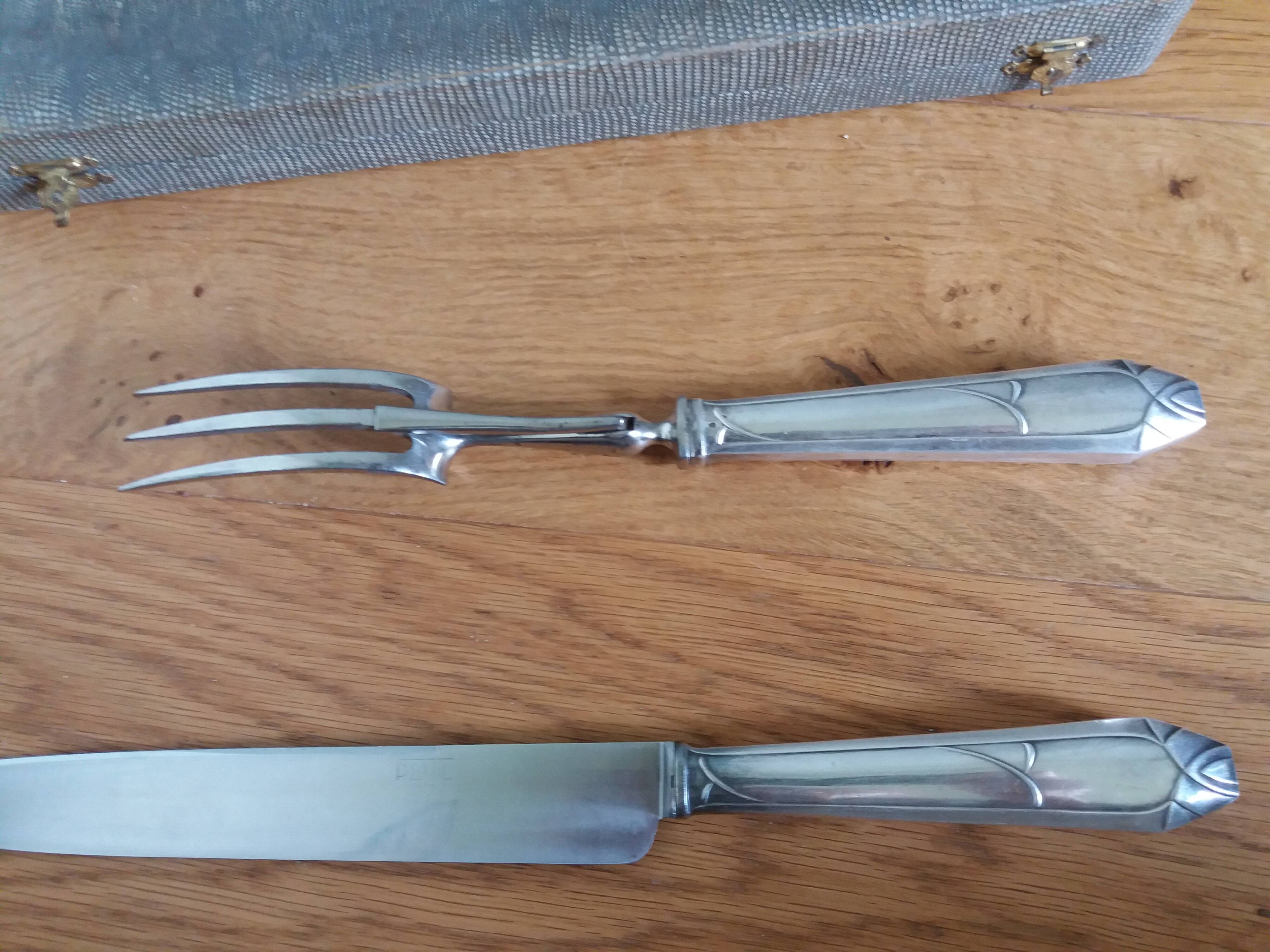 Platil leg of lamb service, Art Deco knife and fork