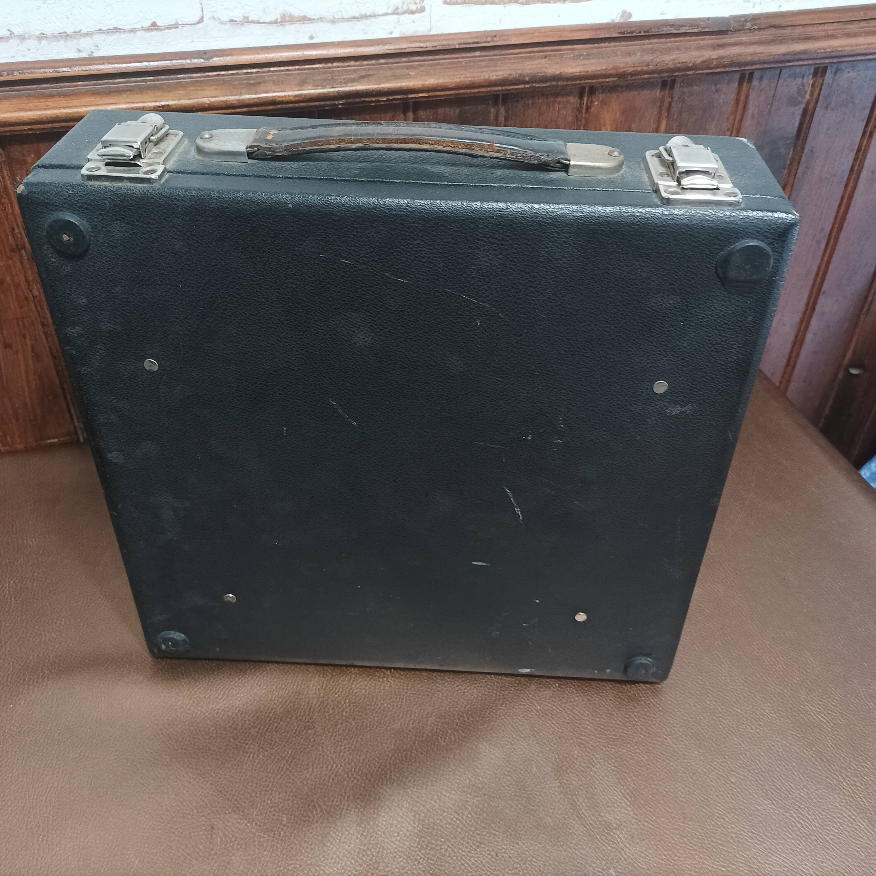 Japy portable typewriter, shiny black metal, 1950s