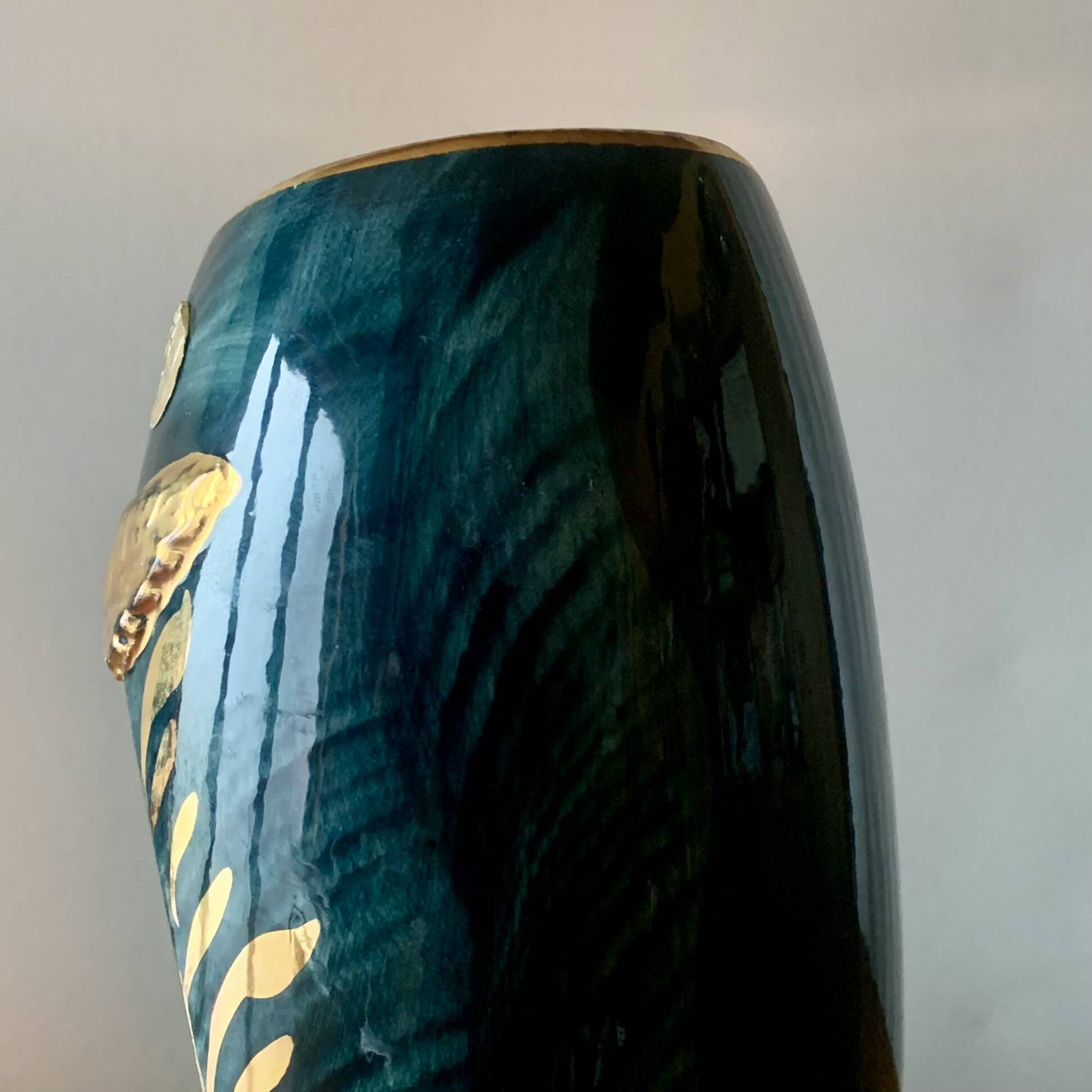 Old glazed ceramic bedside lamp - Bequet - Made in Belgium